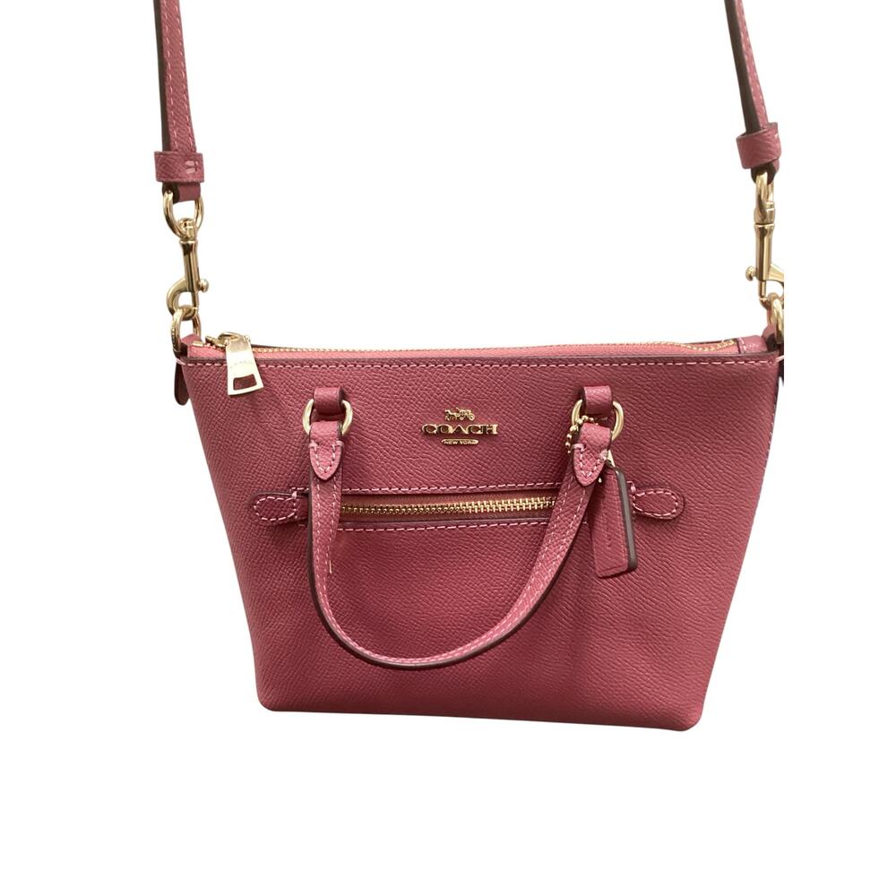 NWT Coach Mini Gallery Tote/ Crossbody Leather Zipper Closure Logo Bag Tag Pink - Picture 3 of 13